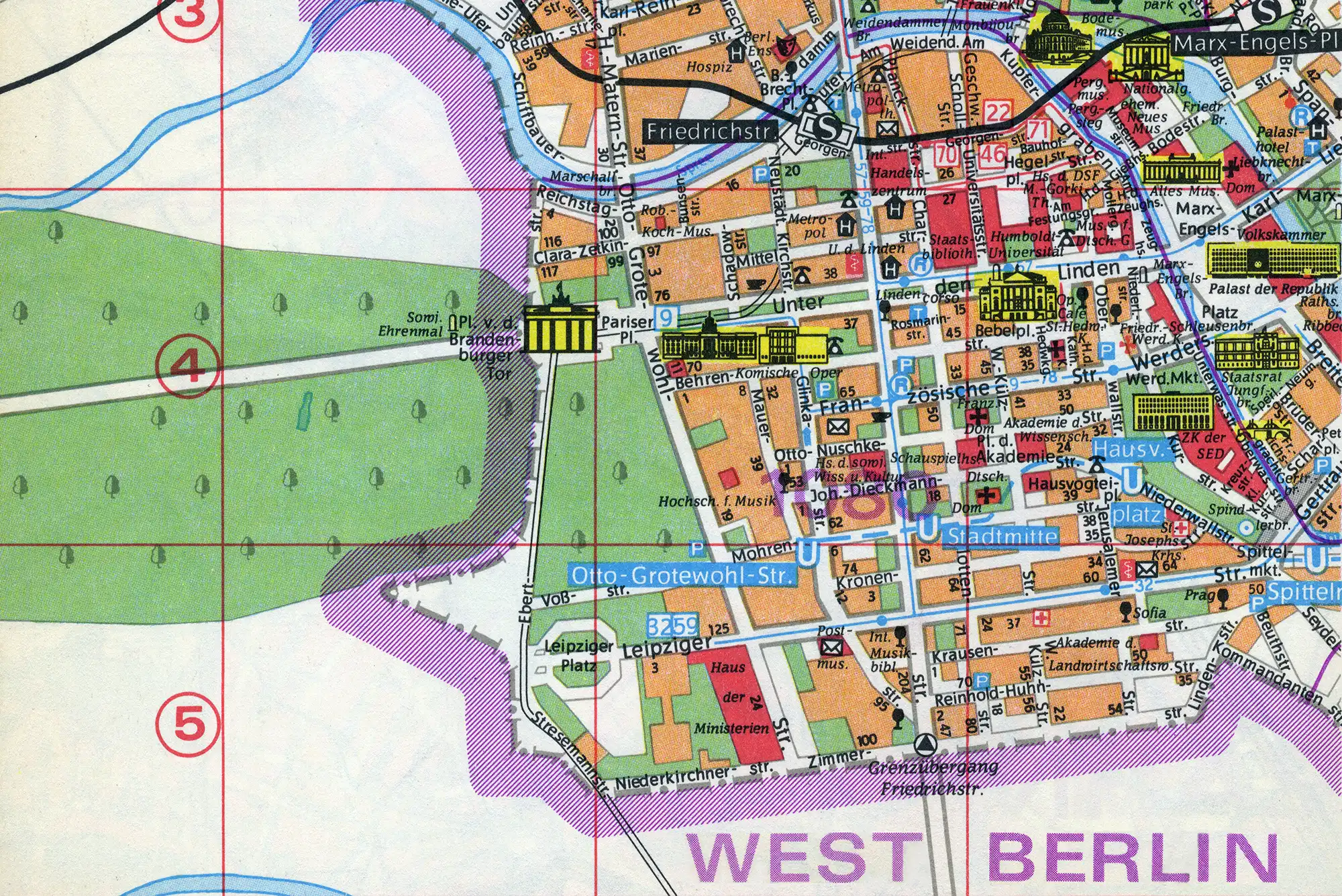 Karte Ost-Berlin Stadtzentrum 1986