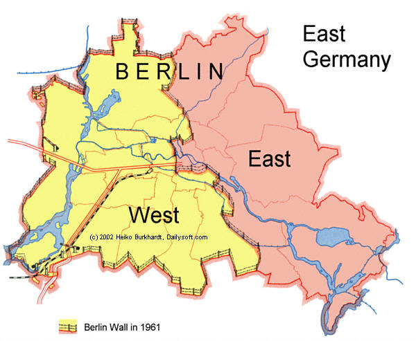 Berlin City Map with Berlin Wall